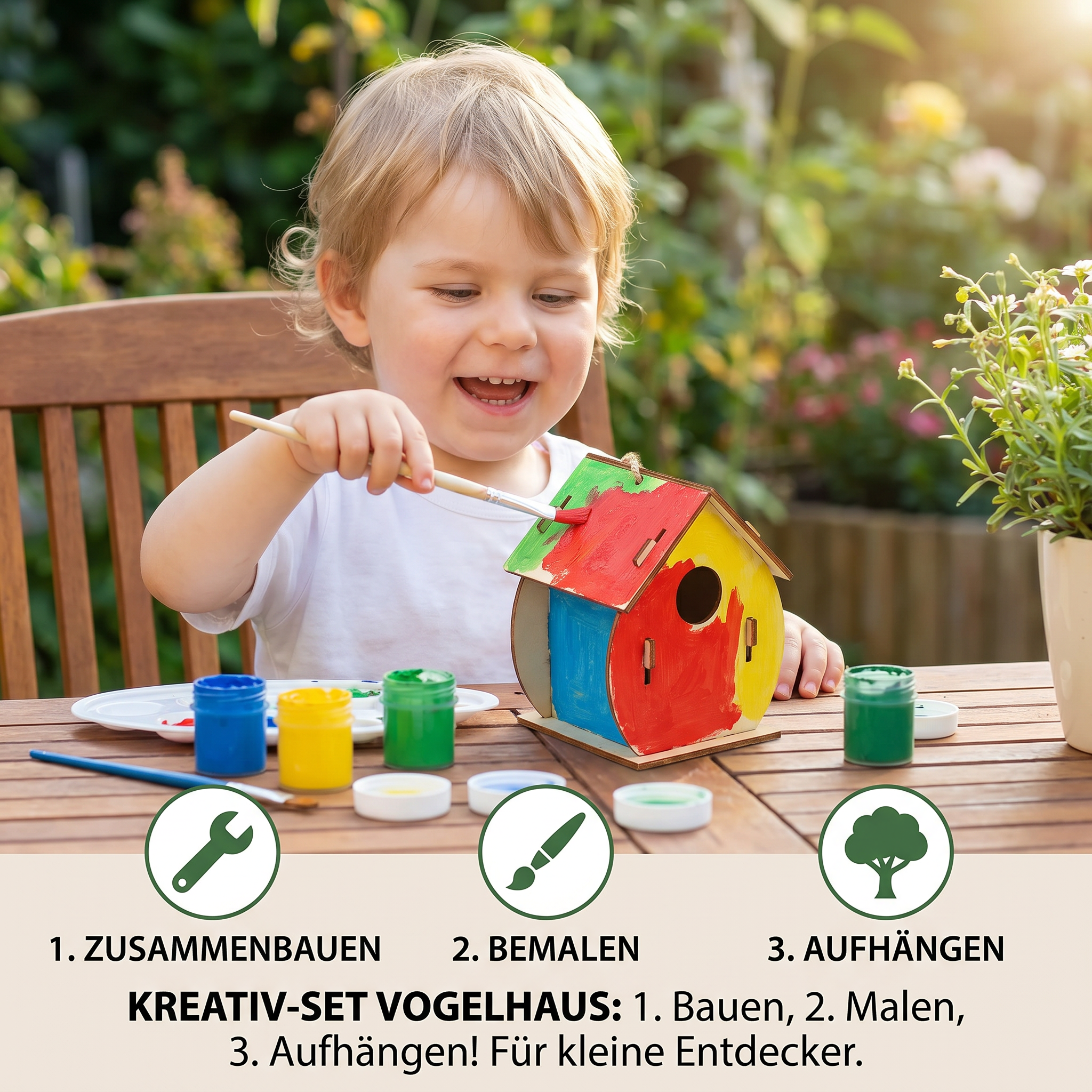 Buntes Vogelhaus Bastel- & Malset für Kinder