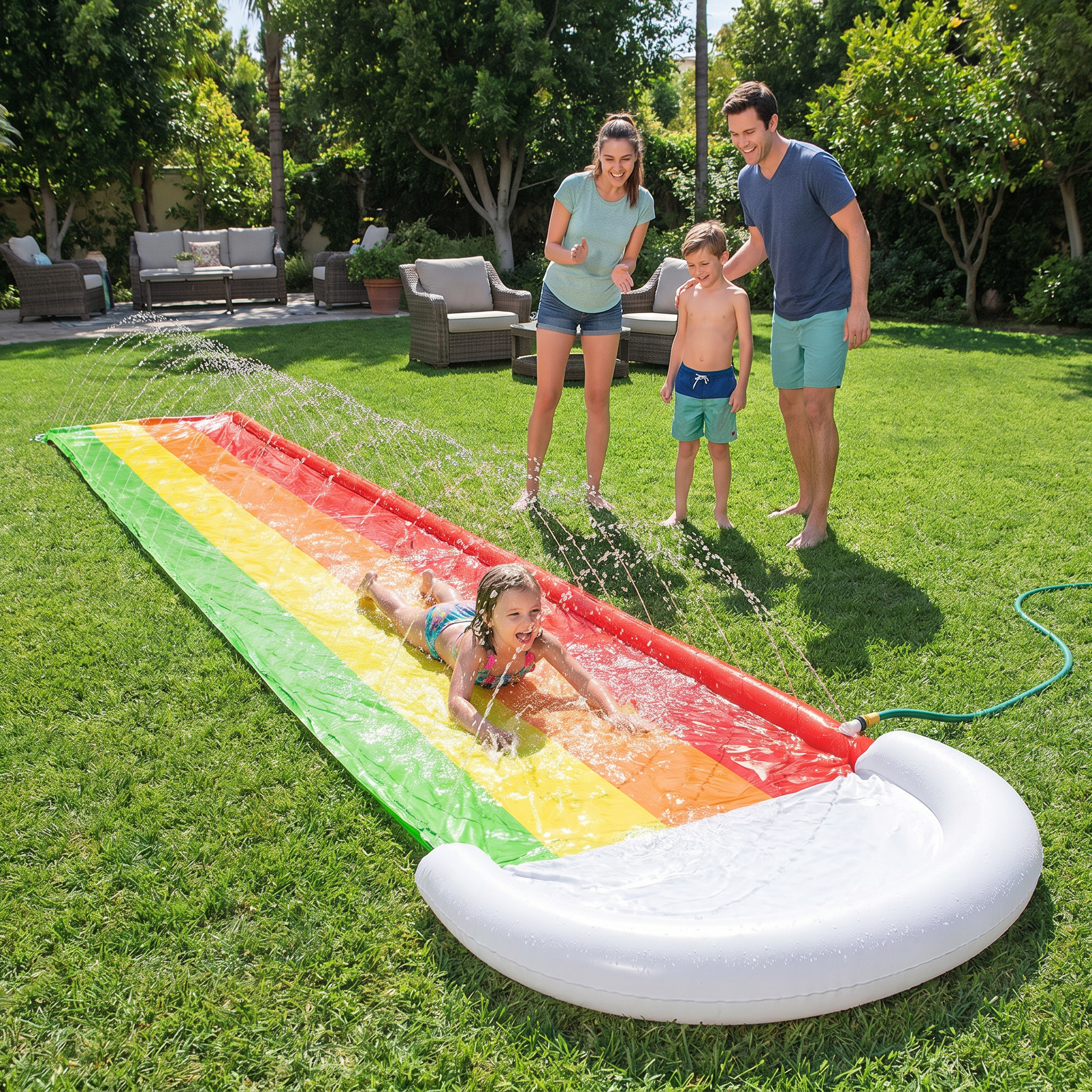 Regenbogen Wasserrutsche, Aufblasbare Outdoor Rutsche für Kinder & Familie