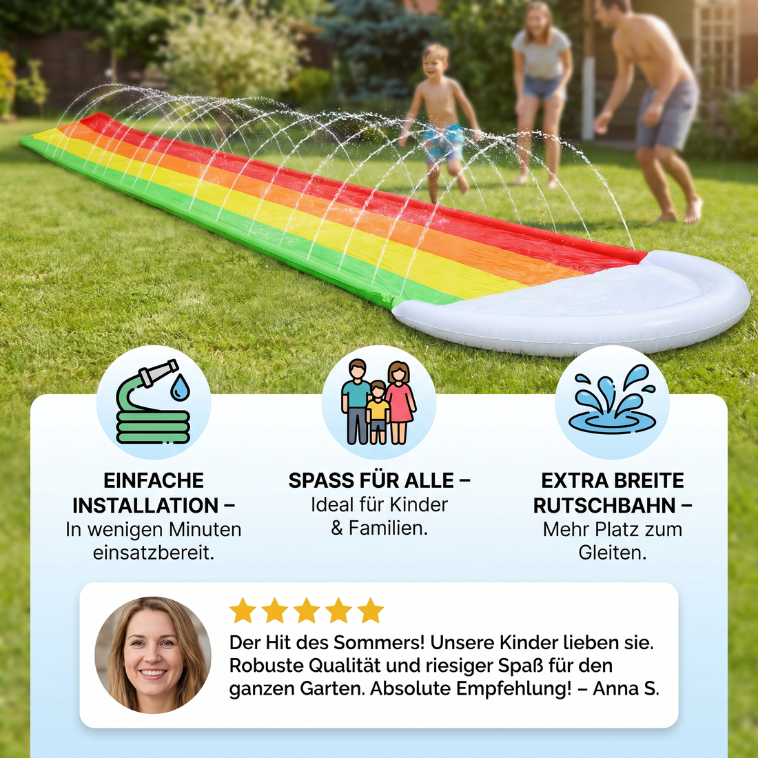 Regenbogen Wasserrutsche, Aufblasbare Outdoor Rutsche für Kinder & Familie