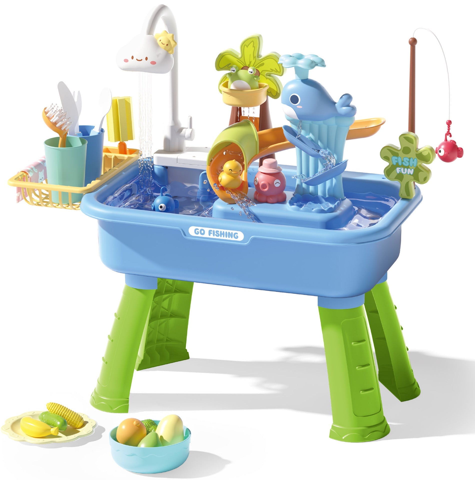 Sommer Wasser-Spieltisch mit automatischem Wasserfluss, Interaktives Spielset für Kinder
