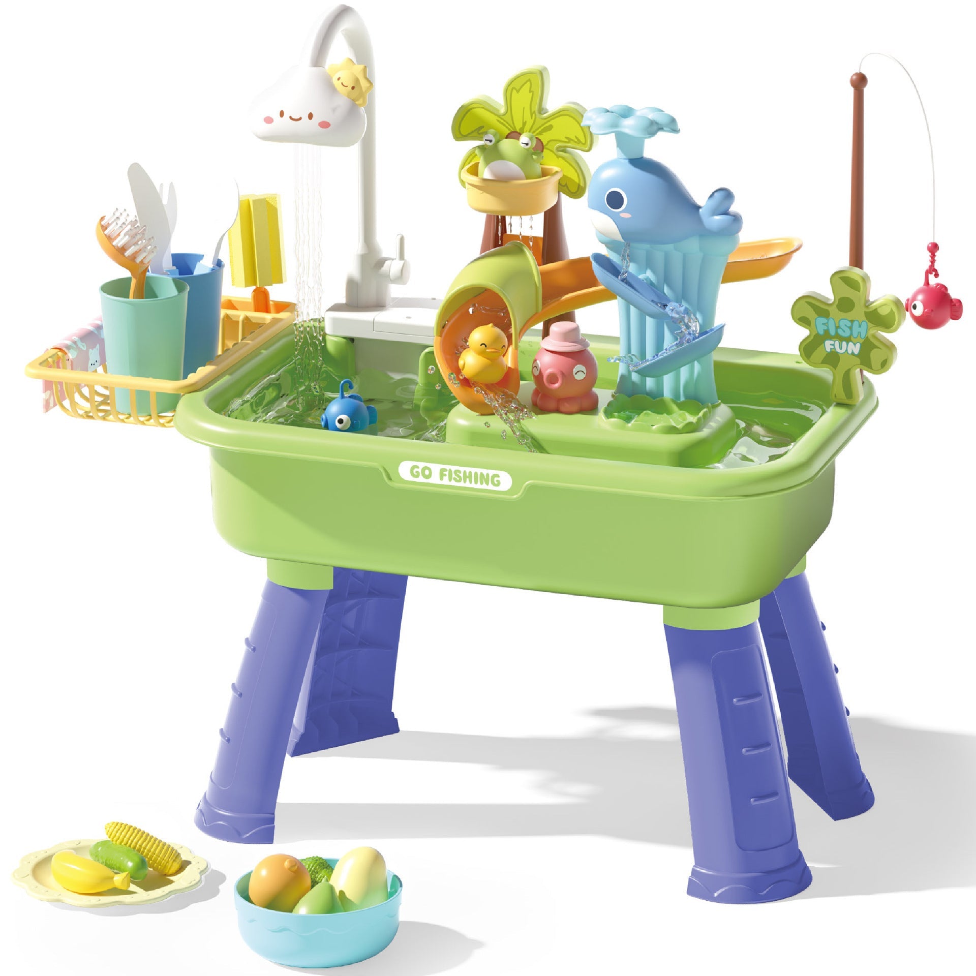 Sommer Wasser-Spieltisch mit automatischem Wasserfluss, Interaktives Spielset für Kinder