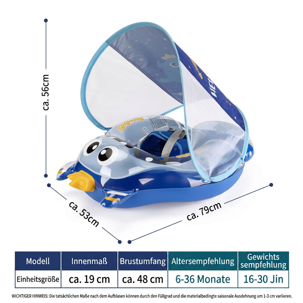 Aufblasbarer Baby-Schwimmring mit Schultergurten & Sonnendach, Sicherer Pool-Sitz für Babys