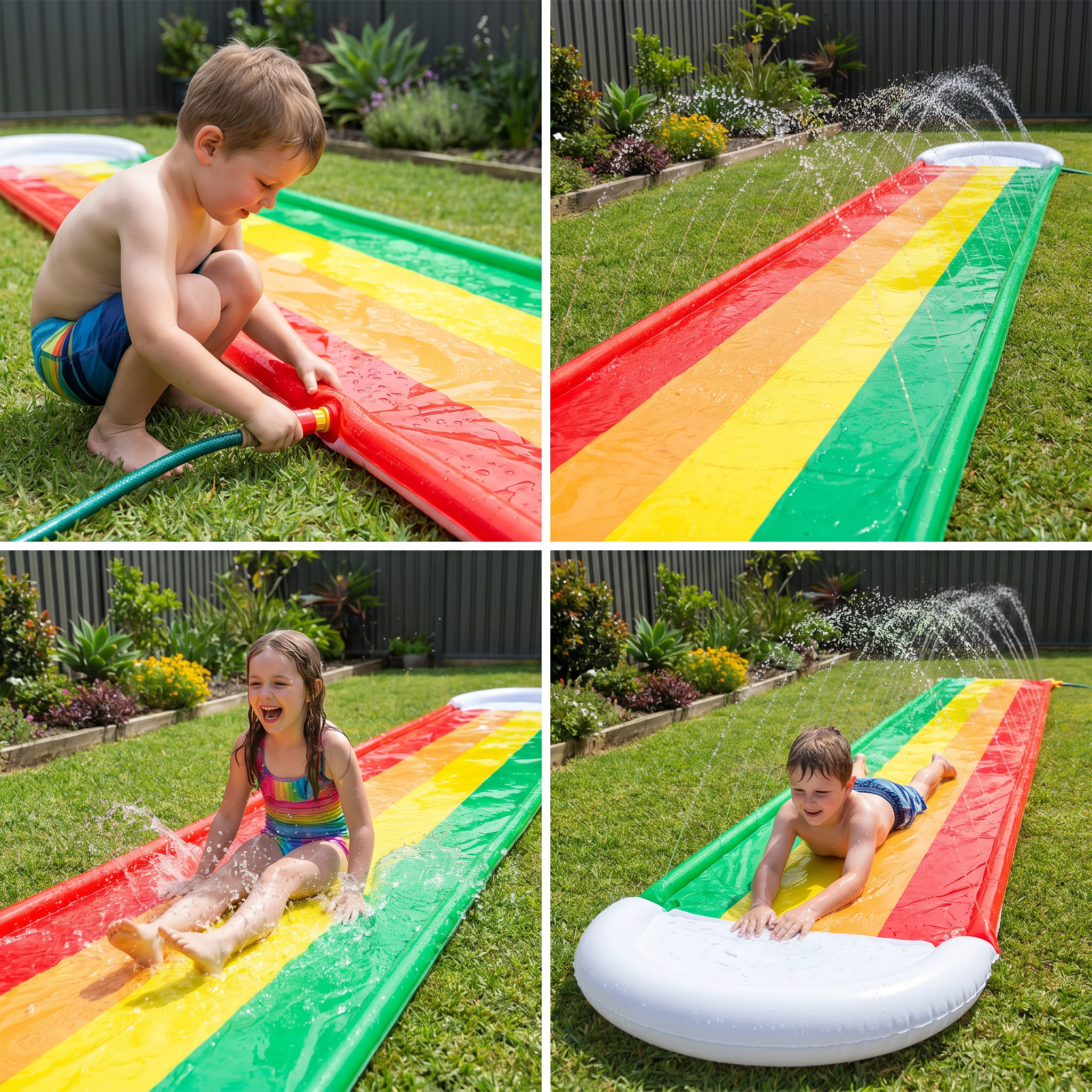 Regenbogen Wasserrutsche, Aufblasbare Outdoor Rutsche für Kinder & Familie